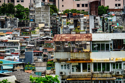 High angle view of buildings in city