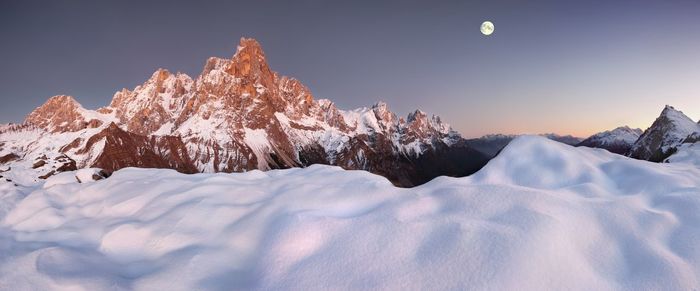 Scenic view of snow covered mountains against sky