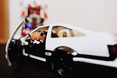 Close-up of toy car on table