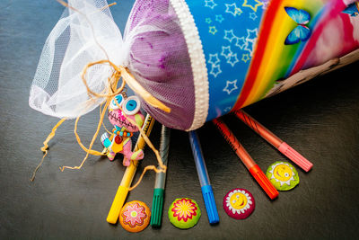 Close-up of multi colored table