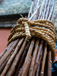 Close-up of sticks tied up