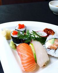 Close-up of sushi served on plate