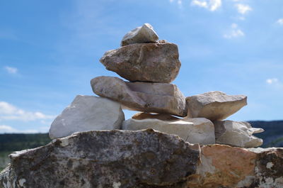 Stack of rocks against sky