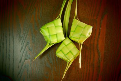 High angle view of bananas on table