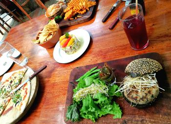 High angle view of food on table