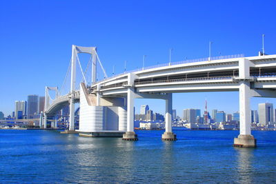 View of bridge over river against blue sky