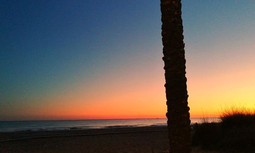 Scenic view of sea against orange sky