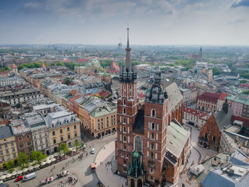 High angle view of street amidst buildings in city