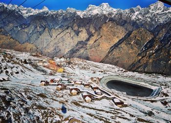 Aerial view of mountains against sky