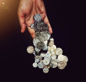 Close-up of hand holding coins