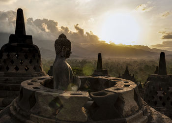 Panoramic view of temple against sky during sunset