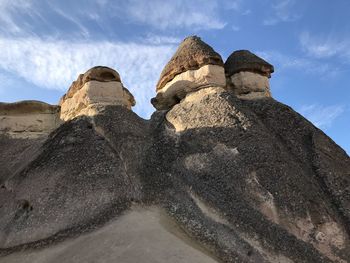 Low angle view of rock formation against sky