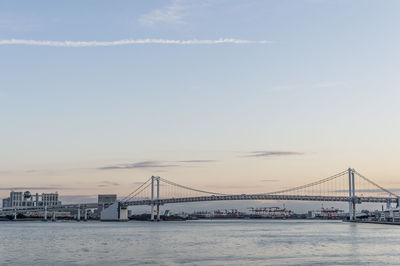 View of suspension bridge over river