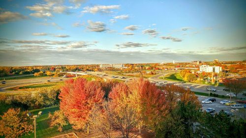 Scenic view of residential district against sky