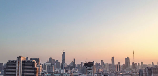 City skyline at sunset