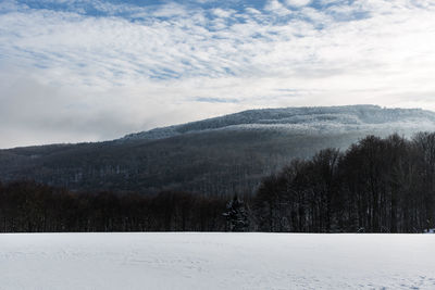 Scenic view of landscape against sky during winter