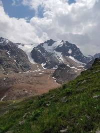 Scenic view of snowcapped mountains against sky