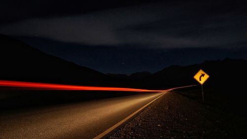 Light trails on road at night