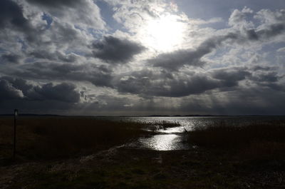 Scenic view of sea against cloudy sky