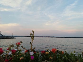 Scenic view of sea against cloudy sky