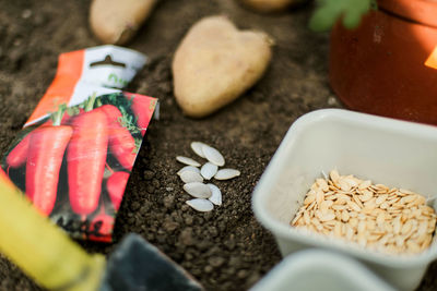 High angle view of food on table