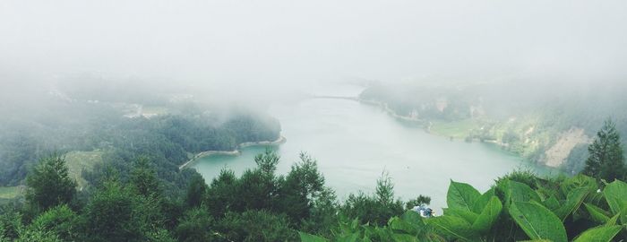 High angle view of river in foggy weather