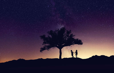 Silhouette of trees at night