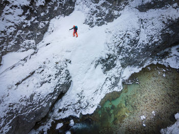 High angle view of person skiing in snow