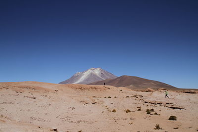 Scenic view of desert against clear blue sky