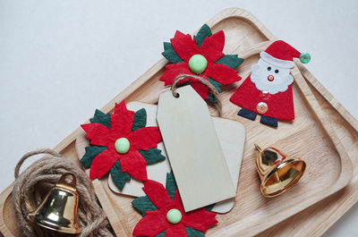 High angle view of christmas decoration on table