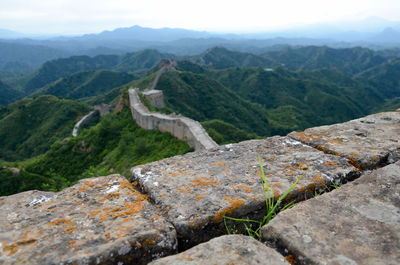 High angle view of great wall of china