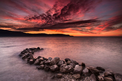 Scenic view of sea against dramatic sky