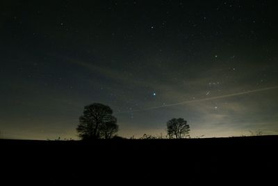 Low angle view of silhouette trees against sky at night