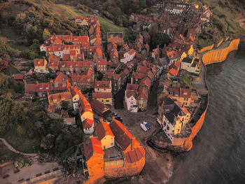 Robinhoods bay village from the air in north yorkshire