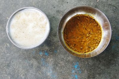 High angle view of coffee on table