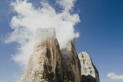 Panoramic view on the tre cime in dolomites mountains