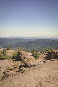 Scenic view of mountains against clear sky