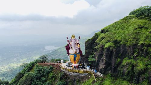 Rear view of man standing on mountain