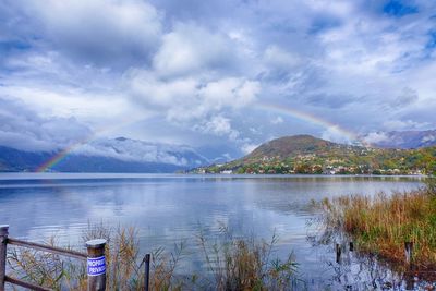 Scenic view of mountains against cloudy sky