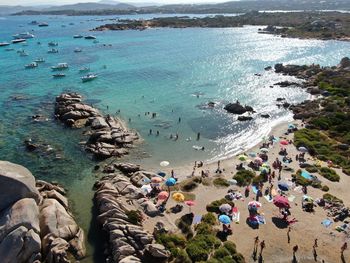 High angle view of people on beach