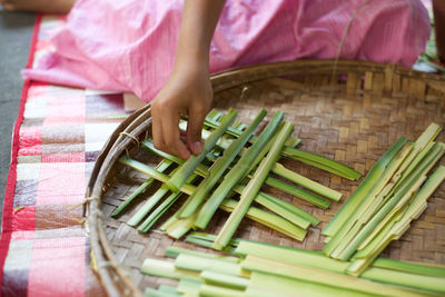 High angle view of woman in basket