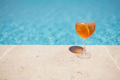 Close-up of wineglass on table
