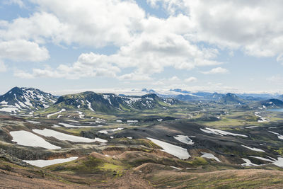 View of landscape in iceland on a nice sunny day during famous laugavegur trail