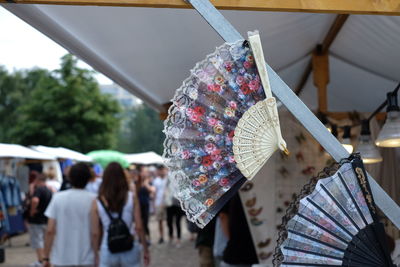 Close-up of japanese hand fans at market stall