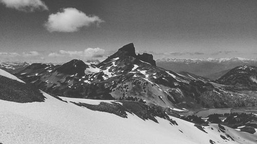 Scenic view of snow covered mountains against sky