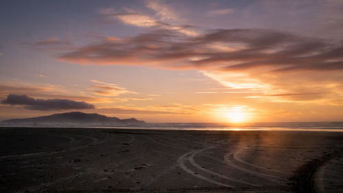 Colorful sunset, kapiti coast beach ,paraparaumu in wellington area, north island of new zealand