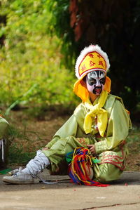 Close-up of boy wearing carnival costume