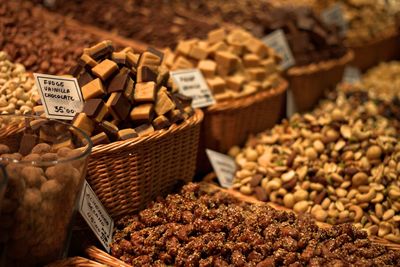 High angle view of food for sale at market stall