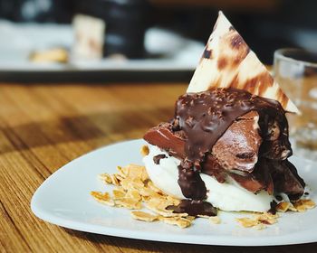 Close-up of dessert in plate on table