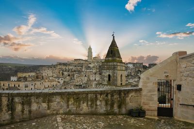 Panoramic view of the old town of matera, a city in italy declared a unesco world heritage site.